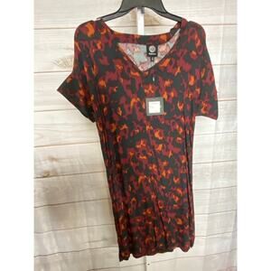 Brand New Bobeau Women's Small Black Red Orange Short Sleeve A Line Mini Dress